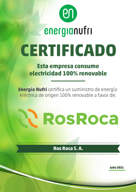 Ros Roca consume energia eléctrica 100% renovable